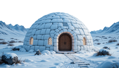 Igloo structure arctic landscape photography winter environment close-up view unique architectural design for cold climate