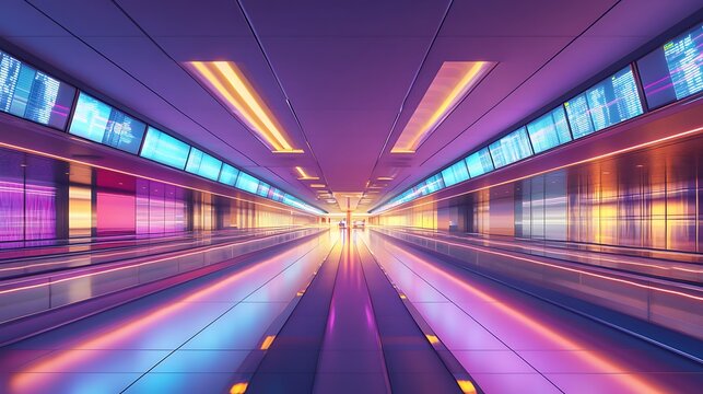 Futuristic airport moving walkway.
