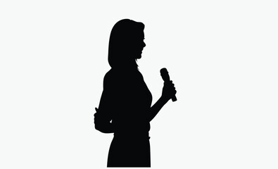 woman speaker silhouette, podium speech figure, confident female presenter, public speaking pose, black white speaker, female mic posture, presentation stance silhouette