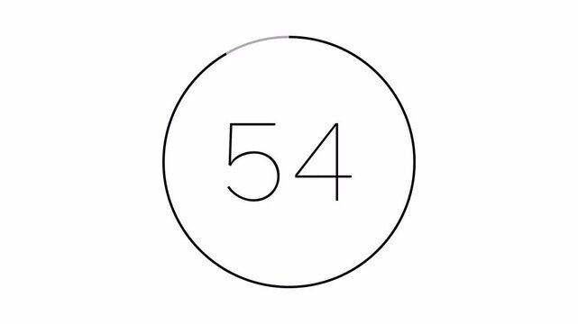 One minute countdown timer animation from 60 to 0 on a transparent background, 60 seconds countdown timer with alpha channel, 1 minute circle countdown.