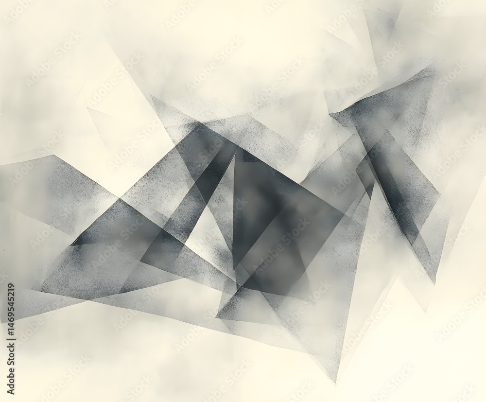 Poster an abstract composition featuring overlapping triangular shapes. the monochrome artwork showcases a 