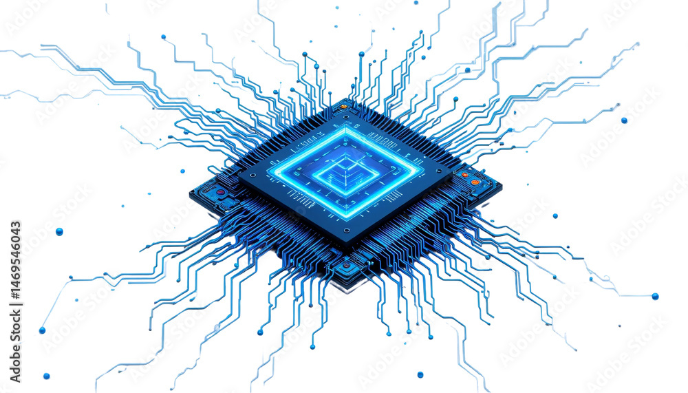 Aufkleber revolutionary chip technology powers next-gen devices tech lab digital illustration futuristic envir