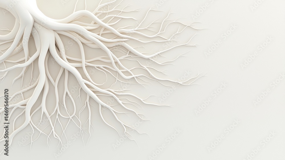 Poster A 3D rendering of a tree's roots and branches against a plain white background.