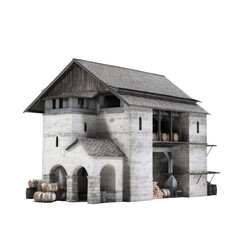 Fototapeta premium Medieval Stone Warehouse with Wooden Barrels and