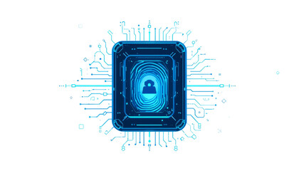 Cybersecurity action digital lock and circuitry design virtual environment graphic illustration concept of data protection