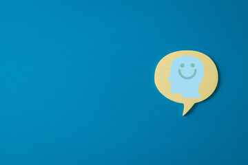 Speech bubble with a smiley face inside, symbolizing positive thinking, personal growth, and mental well-being in a modern, minimalist design for motivational content.