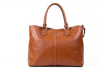 Naklejka premium Brown leather tote bag, isolated on white background, retro, leather bag