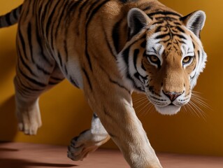 Obraz premium Powerful tiger in motion against a vibrant backdrop