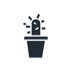 Black Cactus and succulent in pot icon isolated on white background. Plant growing in a pot. Potted plant sign. Vector