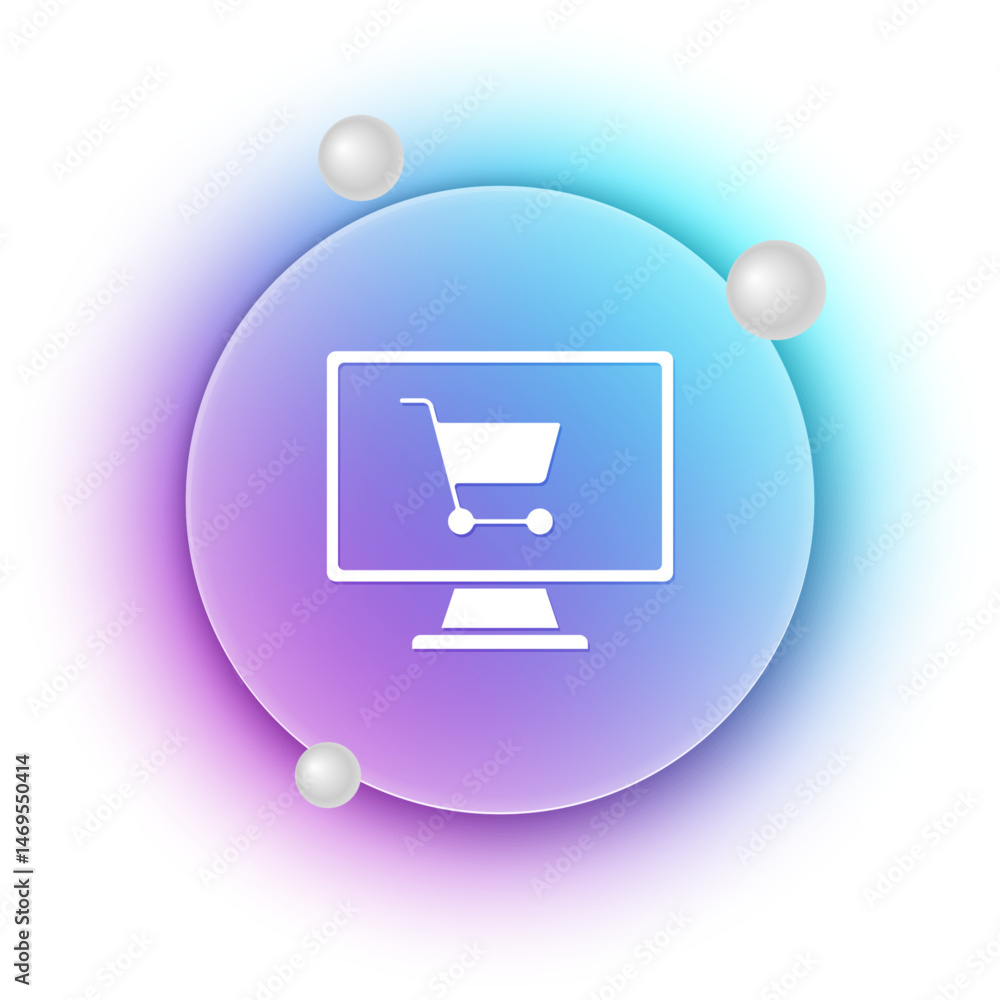 Poster white shopping cart on screen computer icon isolated on white background. concept e-commerce, e-busi