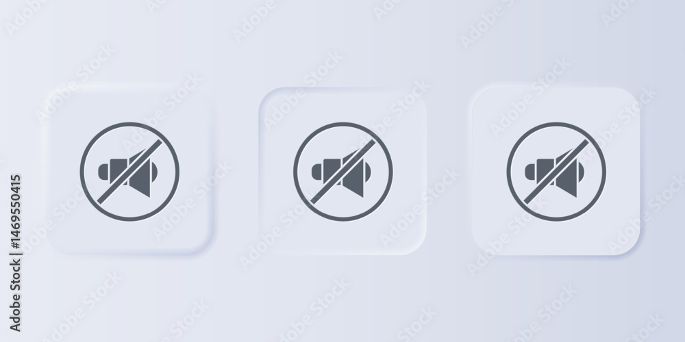 Poster grey speaker mute icon isolated on grey background. no sound icon. volume off symbol. set icons in s