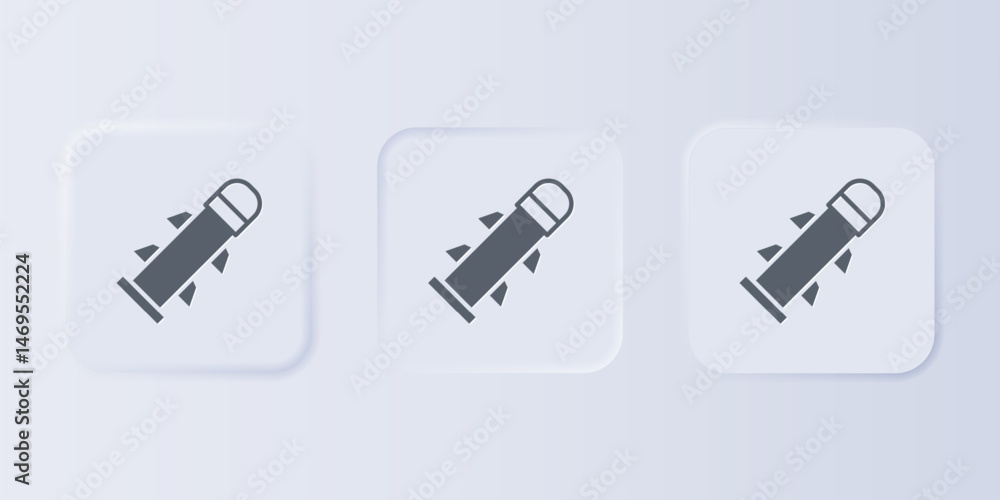Poster grey rocket icon isolated on grey background. set icons in square buttons. vector