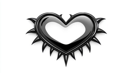 Glossy Black Spiked Heart on White