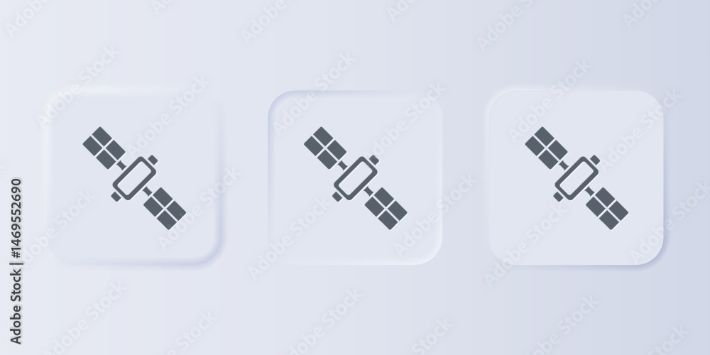 Poster grey satellite icon isolated on grey background. set icons in square buttons. vector