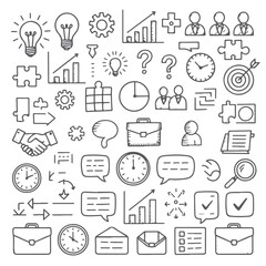 Set of consulting doodle on white background. Hand drawn abstract doodle isolated on white background.