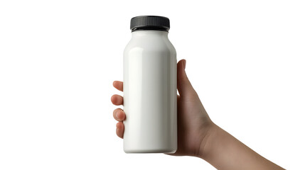 Professional Hand Holding White Water Bottle Mockup Isolated on White