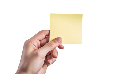 Professional Hand Holding Yellow Sticky Note Isolated on Transparent Background