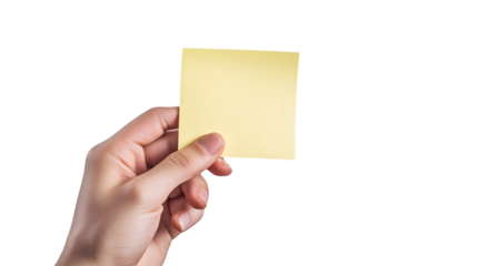 Professional Hand Holding Yellow Sticky Note Isolated on Transparent Background