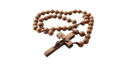 Traditional Rosary with Cross Isolated on Transparent Background for Religious Designs