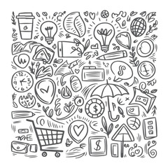 Set of advertising doodle on white background. Hand drawn abstract doodle isolated on white background.