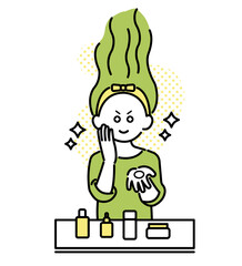 スキンケアに情熱を注ぐ女性のイラスト