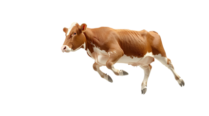 Vibrant Jumping Cow Isolated on Transparent Background for Creative Design Projects