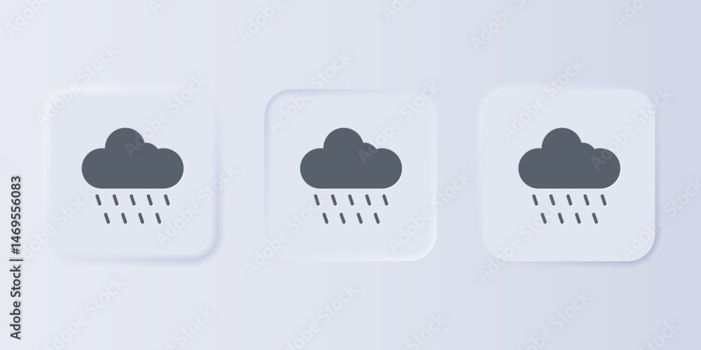 Poster grey cloud with rain icon isolated on grey background. rain cloud precipitation with rain drops. set