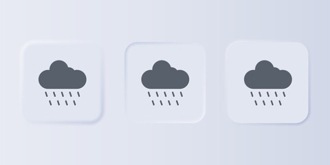 Grey Cloud with rain icon isolated on grey background. Rain cloud precipitation with rain drops. Set icons in square buttons. Vector