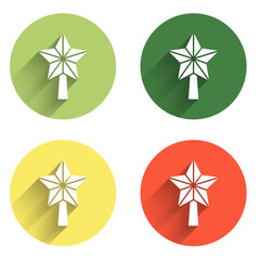 Set Christmas star icon isolated with long shadow background. Merry Christmas and Happy New Year. Color circle button. Vector