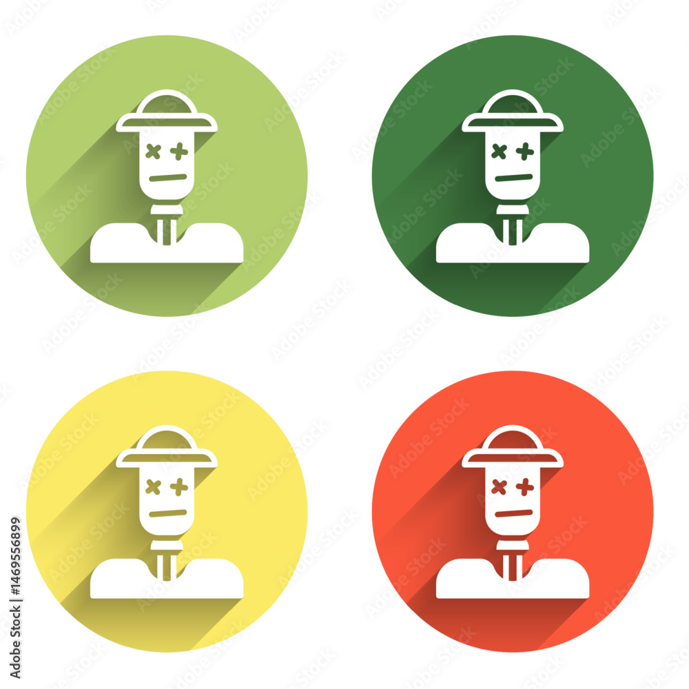 Poster set scarecrow icon isolated with long shadow background. color circle button. vector