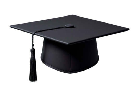 Black Graduation Cap, Isolated Transparent Background, Minimalist Design Element