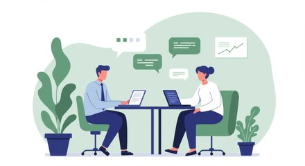 Supportive Manager-Employee One-on-One Communication Illustration
