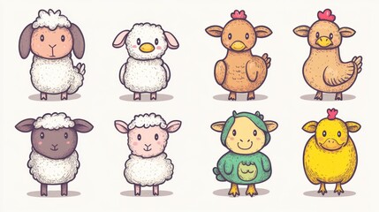 Obraz premium Cute farm animals cartoon illustration; children's book