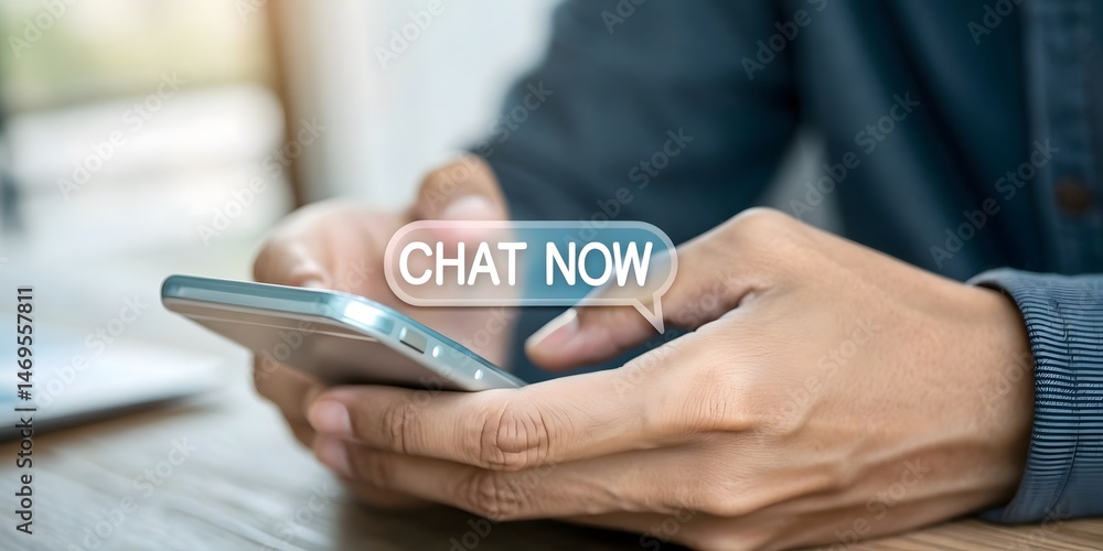 Poster a close-up shot of a person holding and interacting with a smartphone. emphasizing communication and