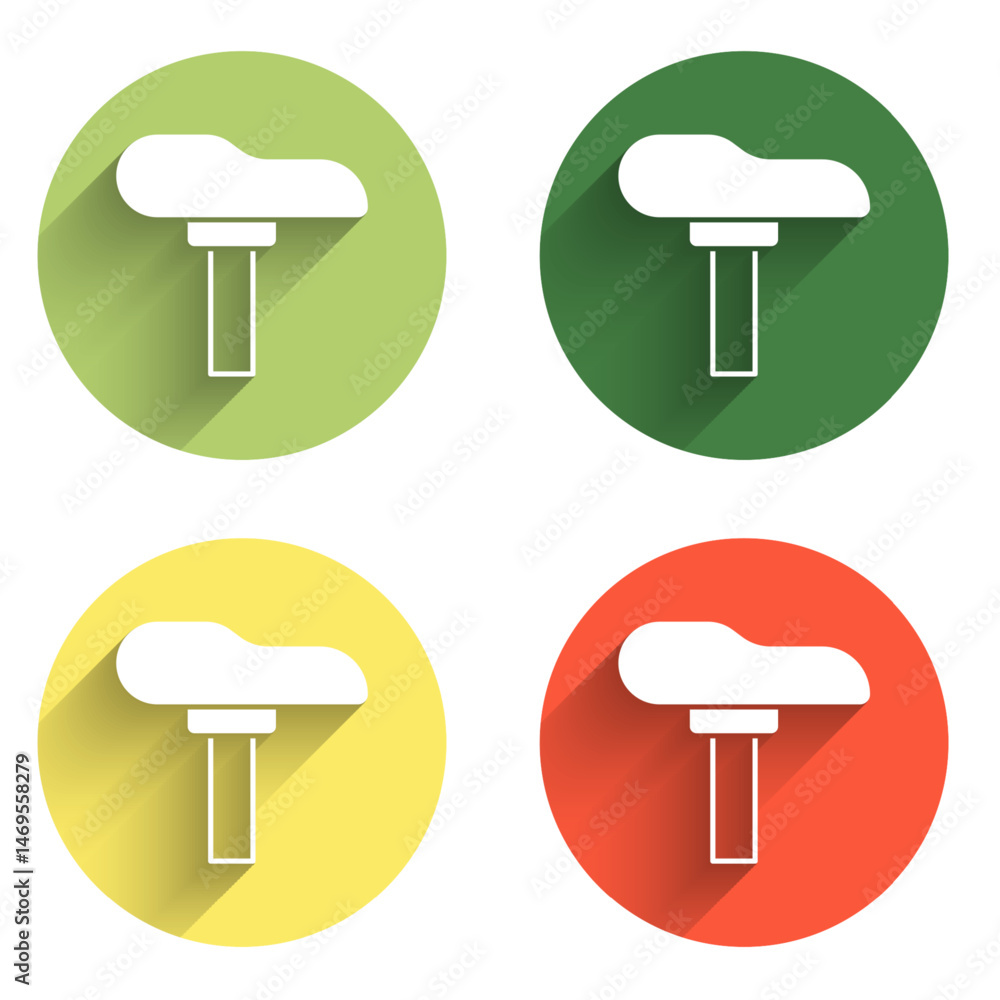 Poster set bicycle seat icon isolated with long shadow background. bicycle saddle. color circle button. vec