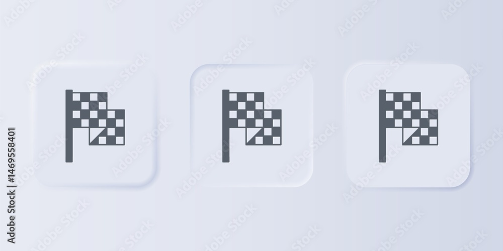 Poster grey checkered flag icon isolated on grey background. racing flag. set icons in square buttons. vect