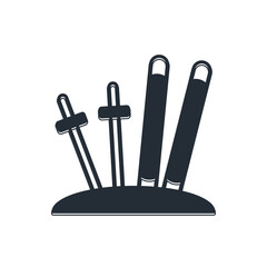 Black Ski and sticks icon isolated on white background. Extreme sport. Skiing equipment. Winter sports icon. Vector
