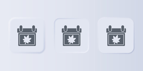 Grey Calendar with autumn leaves icon isolated on grey background. Set icons in square buttons. Vector