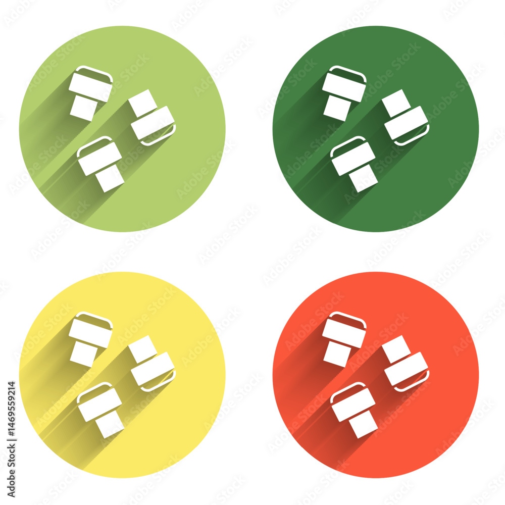 Poster set marker pen attachment icon isolated with long shadow background. color circle button. vector