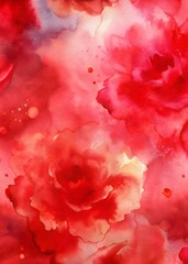 Fototapeta premium An artistic watercolor image captures the delicate beauty of vibrant red flowers. Swirls of color and intricate details create a mesmerizing display of nature's elegance. 