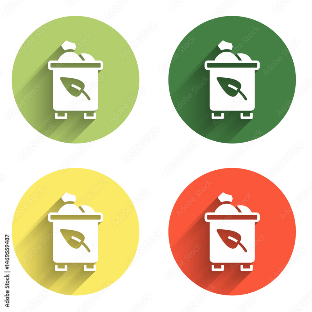 Poster set recycle bin with recycle symbol icon isolated with long shadow background. trash can icon. garba