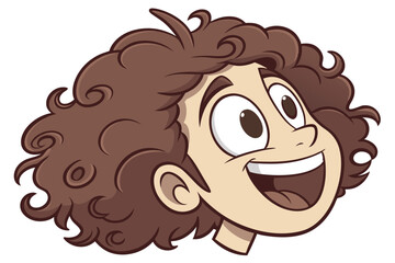 53 3D rendered cartoon face with wild curly brown hair, big googly eyes, happy smiling expression, cheerful happy bubbly character, high detail, digital art, 4k