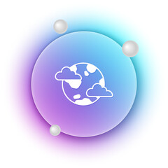 White Earth planet with clouds icon isolated on white background. Earth globe with atmosphere covered by clouds and gases. Blue and purple gradient circle background. Vector