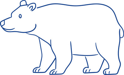 Drawing of a bear on a white background showcasing its features and structure with simple lines