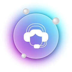 White Woman with a headset icon isolated on white background. Support operator in touch. Concept for call center, client support service. Blue and purple gradient circle background. Vector