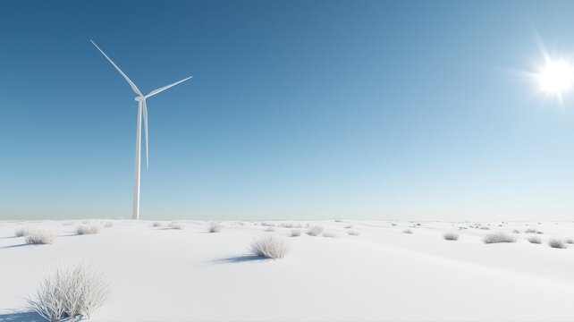 Clean Energy Wind Turbine in Bright White Landscape clean wind turbine windmill renewable energy sun