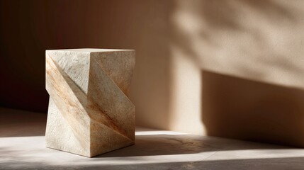 Product display stone pedestal with sharp angles and modern textures on muted background