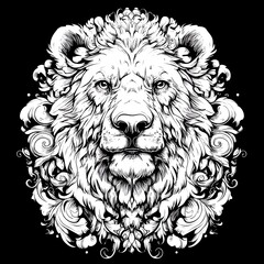 Obraz premium Majestic lion ornate design, dark background, graphic art, apparel print