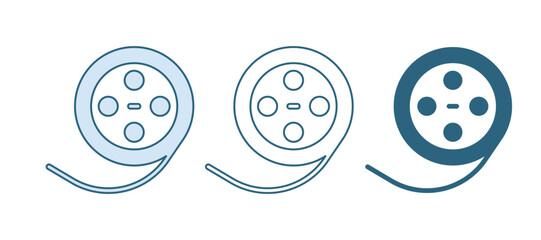 Blue Film reel icon isolated on white background. Vector