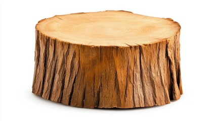 Light Brown Tree Stump on White Background